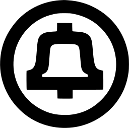 Mark 680: White bell shape inside a thick black ring. Tools, designed by Saul Bass. Trademarks & Symbols Vol. 2, Kuwayama, 1973.