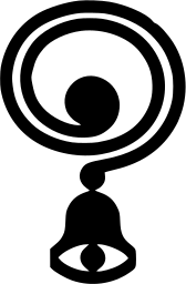 Mark 681: Small bell with an eye hanging from a large spiral. Tools, for RAI. Trademarks & Symbols Vol. 2, Kuwayama, 1973.