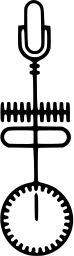 Mark 685: Microphone above a ladder like scale and a round dial. Tools, designed by Heinz Waibl for Radiotelevisione Italiana. Trademarks & Symbols Vol. 2, Kuwayama, 1973.