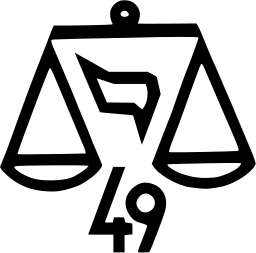 Mark 700: Balance scales with a Hebrew letter in the pan area and the number 49 below. Tools, designed by Errel for Government of Israel. Trademarks & Symbols Vol. 2, Kuwayama, 1973.