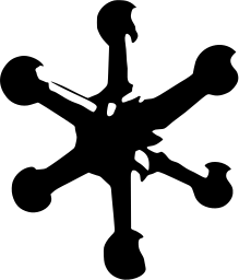 Mark 702: Six armed knobbed form radiating from a small hooked centre. Tools, for Asahi Glass <abstracta>. Trademarks & Symbols Vol. 2, Kuwayama, 1973.