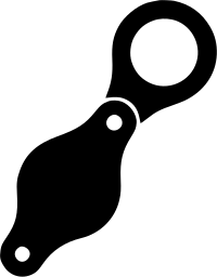 Mark 703: Round ring joined by a pivot to a curved bean shaped body. Tools, designed by Hiromu Hara for Insatsu Gakkai Shuppanbu. Trademarks & Symbols Vol. 2, Kuwayama, 1973.