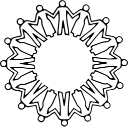 Mark 72: Dense ring of outlined figures holding hands around an open center. Human figures, designed by J.Plattner for Consumer’s Union. Trademarks & Symbols Vol. 2, Kuwayama, 1973.