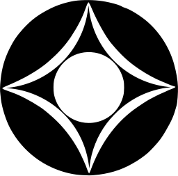 Mark 730: Four pointed star in white with a round centre inside a black disc. Heavenly bodies, for Hotel New Otani. Trademarks & Symbols Vol. 2, Kuwayama, 1973.