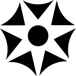 Mark 733: Seven pointed star of black wedges around a round centre. Heavenly bodies, designed by Thomas Laufer for San Francisco Seven. Trademarks & Symbols Vol. 2, Kuwayama, 1973.