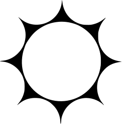 Mark 736: White round sun with eight sharp rays cut from black. Heavenly bodies, designed by Gérard Miedinger for Export Bank. Trademarks & Symbols Vol. 2, Kuwayama, 1973.