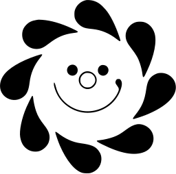 Mark 738: Smiling sun with a ring of drop shaped rays turning around it. Heavenly bodies, for Yoshihara Oil Company. Trademarks & Symbols Vol. 2, Kuwayama, 1973.