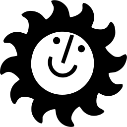 Mark 739: Cheerful sun face with curved wavy rays and a lopsided smile. Heavenly bodies. Trademarks & Symbols Vol. 2, Kuwayama, 1973.