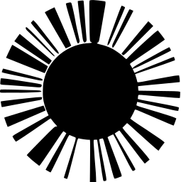 Mark 748: Black sun disc with a wide fringe of long and short rays. Heavenly bodies, designed by Walter Landor Assoc. for Oro Cigarettes. Trademarks & Symbols Vol. 2, Kuwayama, 1973.