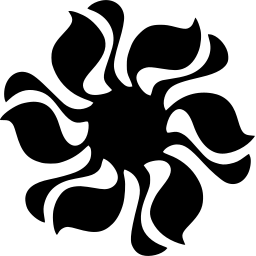 Mark 749: Sun of curling flame like petals around a black centre. Heavenly bodies, designed by Rudolph de Harak for Taschenbücher McGraw-Hill Book Co. Trademarks & Symbols Vol. 2, Kuwayama, 1973.
