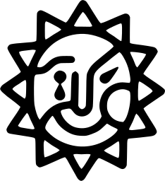 Mark 758: Square cut sun in heavy line with a sad half smiling face. Heavenly bodies, for Art Supply. Trademarks & Symbols Vol. 2, Kuwayama, 1973.