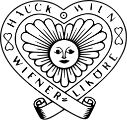 Mark 764: Sun face in a heart shaped frame with a banner reading Wiener Likore. Heavenly bodies, designed by Hans Gaensslen for Hauck Wien. Trademarks & Symbols Vol. 2, Kuwayama, 1973.