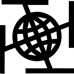 Mark 771: Gridded globe at the centre with four bars turning around it. Heavenly bodies, designed by Boggeri Studio. Trademarks & Symbols Vol. 2, Kuwayama, 1973.