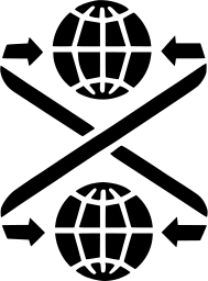 Mark 777: Two globes above and below crossed bars, with arrows pointing in. Heavenly bodies, designed by Jacques Nathan. Trademarks & Symbols Vol. 2, Kuwayama, 1973.