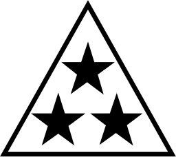 Mark 791: Three black stars inside a triangle outline. Heavenly bodies, designed by Takeshi Nakamura & Toshinobu Takeba & Katsuto Ikeda for Mitsuboshi Belting. Trademarks & Symbols Vol. 2, Kuwayama, 1973.
