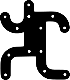 Mark 8: Jointed figure of rounded bars with white dots at the joints, mid stride. Human figures, designed by Shigeo Fukuda for Graphic Design. Trademarks & Symbols Vol. 2, Kuwayama, 1973.