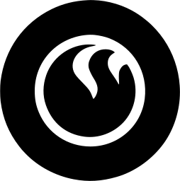 Mark 803: White ring with a small flame inside a black disc. Minerals, designed by Don Shanodky & Roger Cook for CIBA Chemical and Dye. Trademarks & Symbols Vol. 2, Kuwayama, 1973.