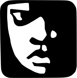 Mark 81: Half lit face with strong brow and lips cut in white on a black rounded square. Faces, designed by George Ford for The New Lafayette Theater. Trademarks & Symbols Vol. 2, Kuwayama, 1973.