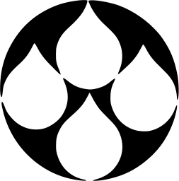 Mark 811: Four white drops meeting in a black disc. Minerals, designed by Frank Wagner for Nuhold American Corp. Trademarks & Symbols Vol. 2, Kuwayama, 1973.