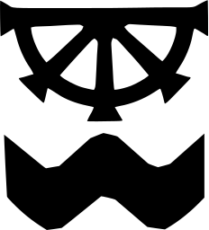 Mark 816: Water wheel segment above a zigzag stream of waves. Minerals, designed by Helmut Kurtz. Trademarks & Symbols Vol. 2, Kuwayama, 1973.