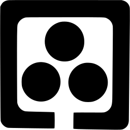 Mark 828: Three solid circles inside an open rounded square frame. Circles, designed by Bror B. Zetterborg for Rautatiekirjakauppa. Trademarks & Symbols Vol. 2, Kuwayama, 1973.