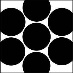 Mark 833: Seven solid circles tightly packed in a thin square frame. Circles, designed by Helene Cusson+Dennis Goddard for The Mega Group. Trademarks & Symbols Vol. 2, Kuwayama, 1973.
