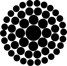 Mark 836: Dense cluster of circles that grow toward the centre. Circles, designed by Pierre Baillard+Lausanne for Project. Trademarks & Symbols Vol. 2, Kuwayama, 1973.
