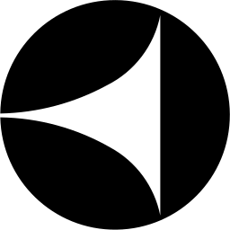 Mark 848: Black disc cut by a curved wedge pointing toward a vertical edge. Circles, designed by G. Dean Smith for American FM Radio Network. Trademarks & Symbols Vol. 2, Kuwayama, 1973.