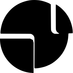 Mark 861: Black disc with a white square corner line and a curved slot. Circles, designed by Mimmo Castllano for Italsider. Trademarks & Symbols Vol. 2, Kuwayama, 1973.