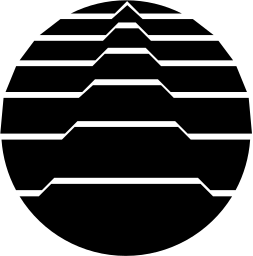 Mark 868: Disc of horizontal white lines that step up into a peak. Circles, designed by Masanori Matsushima. Trademarks & Symbols Vol. 2, Kuwayama, 1973.