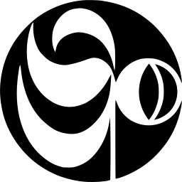 Mark 871: Curling white ribbons and a small split ring cut into a black disc. Circles, designed by Lester Beall, Inc. for Hilton Hotel. Trademarks & Symbols Vol. 2, Kuwayama, 1973.
