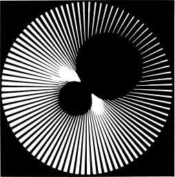 Mark 879: Square of fine radiating lines swirling into two dark blobs. Circles, designed by Franco Grignari for Foto-Grafica. Trademarks & Symbols Vol. 2, Kuwayama, 1973.