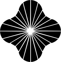 Mark 895: Four lobed form cut by fine white rays from a central point. Circles, designed by Yusaku Kamekura for Yamagiwa. Trademarks & Symbols Vol. 2, Kuwayama, 1973.