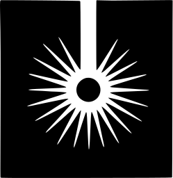 Mark 901: White starburst around a black dot, under a slot in a black square. Circles, designed by Erich Buchegger for Austro-Chematon. Trademarks & Symbols Vol. 2, Kuwayama, 1973.