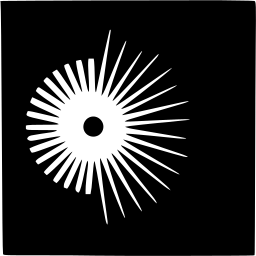 Mark 902: White starburst with a round hub on a black square. Circles, designed by Louis Danziger for General Electric. Trademarks & Symbols Vol. 2, Kuwayama, 1973.