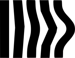 Mark 910: Five vertical bars bending progressively into waves. Circles, designed by Norman Gorbaty & Ken Kirkwood Agency for Reyflex Textilien. Trademarks & Symbols Vol. 2, Kuwayama, 1973.