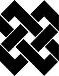 Mark 916: Woven diamond of thick bands crossing over each other. Circles, designed by Chermayeff & Geismar Associates for United Banks of Colorado. Trademarks & Symbols Vol. 2, Kuwayama, 1973.