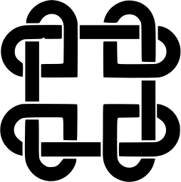 Mark 920: Four rounded square links chained into a larger square. Circles, designed by Atelier E. U. M. Lenz for Schweizer Auslandhilfe. Trademarks & Symbols Vol. 2, Kuwayama, 1973.