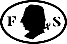 Mark 93: Oval badge with a man's silhouette in profile between the letters F and S. Faces, designed by Bo Berndal for Svenska Tobaks. Trademarks & Symbols Vol. 2, Kuwayama, 1973.