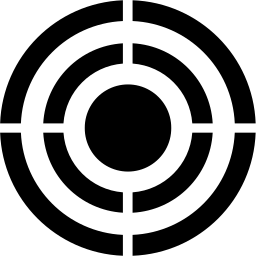Mark 939: Black dot inside broken concentric rings divided by white crossing lines. Circles, designed by Atelier E. U. M. Lenz. Trademarks & Symbols Vol. 2, Kuwayama, 1973.