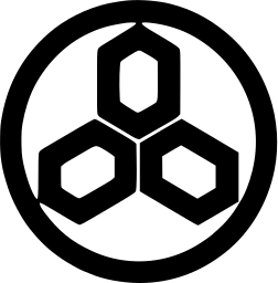 Mark 950: Three hexagons joined in a triangle inside a thick ring. Circles, designed by Walter Ballmer for Laboratori Cosmochimici. Trademarks & Symbols Vol. 2, Kuwayama, 1973.