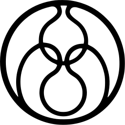 Mark 961: Thin line figure eight loops joined by a pinched waist inside a ring. Circles, designed by Willi Sutter. Trademarks & Symbols Vol. 2, Kuwayama, 1973.