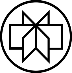 Mark 969: Folded outline arrows and a stepped box inside a thin ring. Circles, designed by Chermayeff & Geismar Associaters for New York State University at Buffalo. Trademarks & Symbols Vol. 2, Kuwayama, 1973.