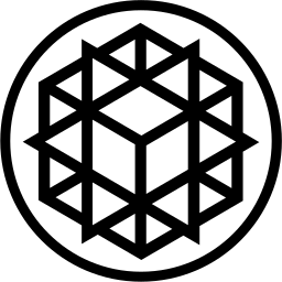 Mark 970: Cube in thick lines inside a hexagon inside a ring. Circles, designed by Percy Wenger. Trademarks & Symbols Vol. 2, Kuwayama, 1973.