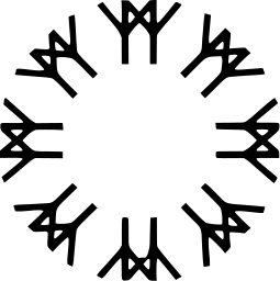 Mark 971: Ring of twelve small rune like marks spaced around an empty centre. Circles, designed by Julien Herbert. Trademarks & Symbols Vol. 2, Kuwayama, 1973.